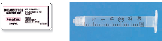 Calculate these dosages using ratio and proportion. Express mL answers to the nearest tenth (or hundredth where indicated) using the medication labels provided. Measure the dosages you calculate on the syringes provided. Have your answers checked by your instructor to be sure you have calculated and measured the dosages correctly. ondansetron 3 mg ____   