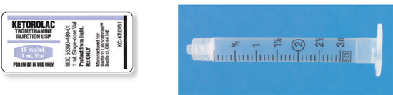 Calculate these dosages using ratio and proportion. Express mL answers to the nearest tenth (or hundredth where indicated) using the medication labels provided. Measure the dosages you calculate on the syringes provided. Have your answers checked by your instructor to be sure you have calculated and measured the dosages correctly. ketorolac 25 mg ___   