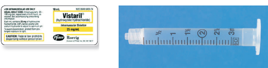 Calculate these dosages using ratio and proportion. Express mL answers to the nearest tenth (or hundredth where indicated) using the medication labels provided. Measure the dosages you calculate on the syringes provided. Have your answers checked by your instructor to be sure you have calculated and measured the dosages correctly. Vistaril 50 mg ____