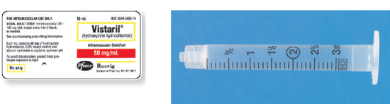 Calculate these dosages using ratio and proportion. Express mL answers to the nearest tenth (or hundredth where indicated) using the medication labels provided. Measure the dosages you calculate on the syringes provided. Have your answers checked by your instructor to be sure you have calculated and measured the dosages correctly. hydroxyzine HCl 70 mg ____   