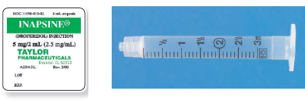 Calculate these dosages using ratio and proportion. Express mL answers to the nearest tenth (or hundredth where indicated) using the medication labels provided. Measure the dosages you calculate on the syringes provided. Have your answers checked by your instructor to be sure you have calculated and measured the dosages correctly. Inapsine 4.5 mg ____
