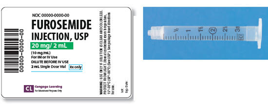 Calculate these dosages using DA. Express mL answers to the nearest tenth (or hundredth where indicated) using the medication labels provided. Measure the dosages you calculate on the syringes provided. Have your answers checked by your instructor to be sure you have calculated and measured the dosages correctly. furosemide 15 mg ___