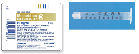 Calculate these dosages using DA. Express mL answers to the nearest tenth (or hundredth where indicated) using the medication labels provided. Measure the dosages you calculate on the syringes provided. Have your answers checked by your instructor to be sure you have calculated and measured the dosages correctly. meperidine HCl 30 mg ____