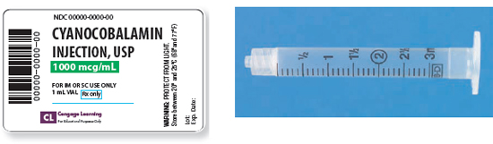 Calculate these dosages using DA. Express mL answers to the nearest tenth (or hundredth where indicated) using the medication labels provided. Measure the dosages you calculate on the syringes provided. Have your answers checked by your instructor to be sure you have calculated and measured the dosages correctly. cyanocobalamin 750 mcg ____