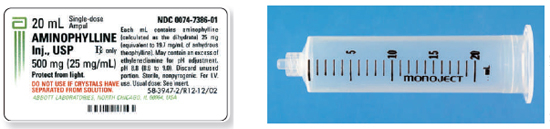 Calculate these dosages using DA. Express mL answers to the nearest tenth (or hundredth where indicated) using the medication labels provided. Measure the dosages you calculate on the syringes provided. Have your answers checked by your instructor to be sure you have calculated and measured the dosages correctly. aminophylline 0.4 g for an IV additive ___