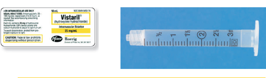 Calculate these dosages using DA. Express mL answers to the nearest tenth (or hundredth where indicated) using the medication labels provided. Measure the dosages you calculate on the syringes provided. Have your answers checked by your instructor to be sure you have calculated and measured the dosages correctly. Vistaril 50 mg ____