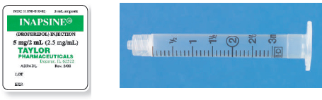 Calculate these dosages using DA. Express mL answers to the nearest tenth (or hundredth where indicated) using the medication labels provided. Measure the dosages you calculate on the syringes provided. Have your answers checked by your instructor to be sure you have calculated and measured the dosages correctly. Inapsine 4.5 mg ____