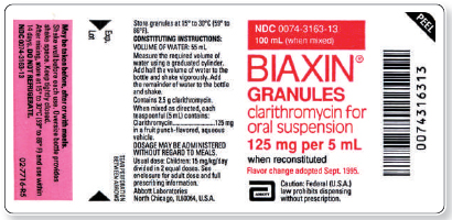Refer to the Biaxin? Granules label in Figure to answer the questions for a 20 lb child. How much water must you add as diluent to prepare this oral suspension? _______ Figure    