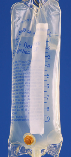 The 1000 mL IV in Figure has an ordered rate of 125 mL/hr. It was started at 6:30 pm. Infusion time_______ Completion time _______ Figure    