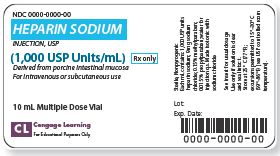 Refer to the label in Figure to determine how many mL will be required to add 10,000 units to an IV solution. ____________ Figure    