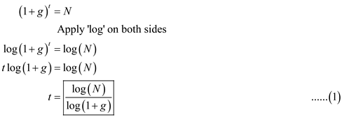 Required number of years to surpass the GDP of another country: Per capita income of country US is 160 times greater than that of country C. country US 's per capita income grows 3 percent per year, whereas country C 's per capita income grows at 6 percent. Thus, Per capita income of country C grows 3 percent faster than country US. The following formula is used to calculate the number of years required for country C to surpass: Where, Growth rate is represented by G , Required number of years is represented by t , Per capita income is represented by N. Substitute the respective values in Equation (1) to obtain the required number of years. Hence, if both the countries grow in present rate, then after , per capita income of country C will surpass country US.