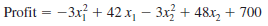 The profit function for two products is: where x 1 represents units of production of product 1, and x 2 represents units of production of product 2. Producing one unit of product 1 requires 4 labor-hours, and producing one unit of product 2 requires 6 labor-hours. Currently, 24 labor-hours are available. The cost of labor-hours is already factored into the profit function, but it is possible to schedule overtime at a premium of $5 per hour. a. Formulate an optimization problem that can be used to find the optimal production quantity of products 1 and 2 and the optimal number of overtime hours to schedule. b. Solve the optimization model you formulated in part a. How much should be produced and how many overtime hours should be scheduled