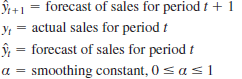 Many forecasting models use parameters that are estimated using nonlinear optimization. A good example is the Bass model introduced in this chapter. Another example is the exponential smoothing forecasting model discussed in Chapter 5. The exponential smoothing model is common in practice and is described in further detail in Chapter 5. For instance, the basic exponential smoothing model for forecasting sales is Where This model is used recursively; the forecast for time period t 1 1 is based on the forecast for period t, , the observed value of sales in period t , y t , and the smoothing parameter _. The use of this model to forecast sales for 12 months is illustrated in the following table with the smoothing constant _ 5 0.3. The forecast errors, , are calculated in the fourth column. The value of _ is often chosen by minimizing the sum of squared forecast errors. The last column of the table shows the square of the forecast error and the sum of squared forecast errors. In using exponential smoothing models, one tries to choose the value of _ that provides the best forecasts. a. The file ExpSmooth contains the observed data shown here. Construct this table using the formula above. Note that we set the forecast in period 1 to the observed in period 1 to get started = 17 then the formula above for is used starting in period 2. Make sure to have a single cell corresponding to _ in your spreadsheet model. After confirming the values in the table below with _ 5 0.3, try different values of _ to see if you can get a smaller sum of squared forecast errors. b. Use Excel Solver to find the value of _ that minimizes the sum of squared forecast errors.