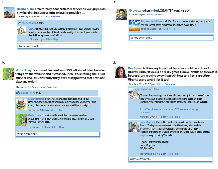 Your Task. Explain the positive and negative attributes of the following online posts. Examine the consumer posts and the companies' responses to them. Do both follow the guidelines in this chapter?   