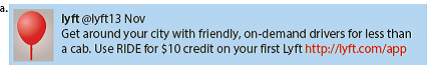 As you have learned in this chapter, the time-tried AIDA sales technique is alive and well even in 140-character Twitter messages. Of course, we can't expect to find all four parts in a single tweet. Your Task. Study the following tweets and describe the persuasive techniques they employ. Hint: You may find that Twitter users rely on attention getters, calls for action, emotional appeals, incentives, and testimonials. They may also create urgency to stoke readers' interest. Chat about your findings in class or on your favorite course management platform. Your instructor may ask you to collect your own examples of persuasive tweets or other social media posts and discuss their frequency as well as effectiveness. After you have collected a sample large enough to allow you to generalize, compose an e-mail or post about your observations.       