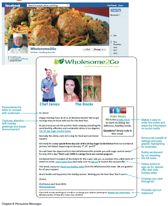 People are increasingly sharing persuasive and promotional social media posts. Most of the persuasive micromessages incorporate some elements of sales techniques-individual AIDA components. Naturally, few of us would buy something solely on the basis of a tweet, but such micromessages are teasers or alerts, directing receivers to websites, video clips, and other media. Tip: To find persuasive posts fast, view the ultra-brief LinkedIn member ads visible on the right side of most LinkedIn screens. Alternatively, visit the sponsored links at Bloomberg Businessweek. Determine whether tweets and posts ask questions, favor the you view, and use other features that are hallmarks of persuasion. Share your results in class. Analyze and critique each other's findings.     Your Task. Examine a Twitter feed or other social media (e.g., LinkedIn) for persuasive micromessages that feature AIDA components such as attention getters, reader benefits, calls for action, limited-time offers, freebies, and so on. Arrange them in categories as shown in Figure 8.9. (Reference Figure 8.9)   