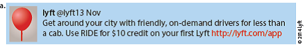 As you have learned in this chapter, the time-tried AIDA sales technique is alive and well even in 140-character Twitter messages. Of course, we can't expect to find all four parts in a single tweet. Your Task. Study the following tweets and describe the persuasive techniques they employ. Hint: You may find that Twitter users rely on attention getters, calls for action, emotional appeals, incentives, and testimonials. They may also create urgency to stoke readers' interest. Chat about your findings in class or on your favorite course management platform. Your instructor may ask you to collect your own examples of persuasive tweets or other social media posts and discuss their frequency as well as effectiveness. After you have collected a sample large enough to allow you to generalize, compose an e-mail or post about your observations.    