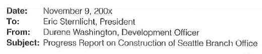 The following progress report has faults in grammar, punctuation, spelling, number form, wordiness, and word use. Use standard proofreading marks (see Appendix B) to correct the errors. When you finish, your instructor can show you the revised version of this report.    Construction of Apex Realtys Portland Branch Office has entered Phase three. Although we are 1 week behind the contractors original schedule the building should be already for occupancie on March 10. Past Progress  Phaze one involved development of the architects plans, this process was completed on June 5. Phaze two involved submission of the plan's for county building department approval. Each of the plans were then given to the following 2 contractors for the purpose of eliciting estimates, Steven Duffy Construction, and Titan Builders. The lowest bidder was Steven Duffy Construction, consequently this firm began construction on July 15. Present Status  Phase three includes initial construction processes. We have completed the following steps as of November 9: • Demolition of existing building at 11485 North 27 Avenue • Excavation of foundation footings for the building and for the surrounding wall • Steel reinforcing rods installed in building pad and wall • Pouring of concrete foundation Steven Duffy Construction indicated that he was 1 week behind schedule for these reasons. The building inspectors required more steel reinforcement then was showed on the architects blueprints. In addition excavation of the footings required more time then the contractor anticipated because the 18 inch footings were all below grade. Future Schedule  In spite of the fact that we lost time in Phase 3 we are substantially on target for the completion of this office building by March 1. Phase 4 include the following activities, framing drywalling and installation of plumbing.