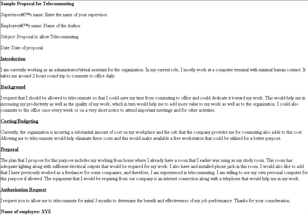 Following is the sample proposal for telecommuting: