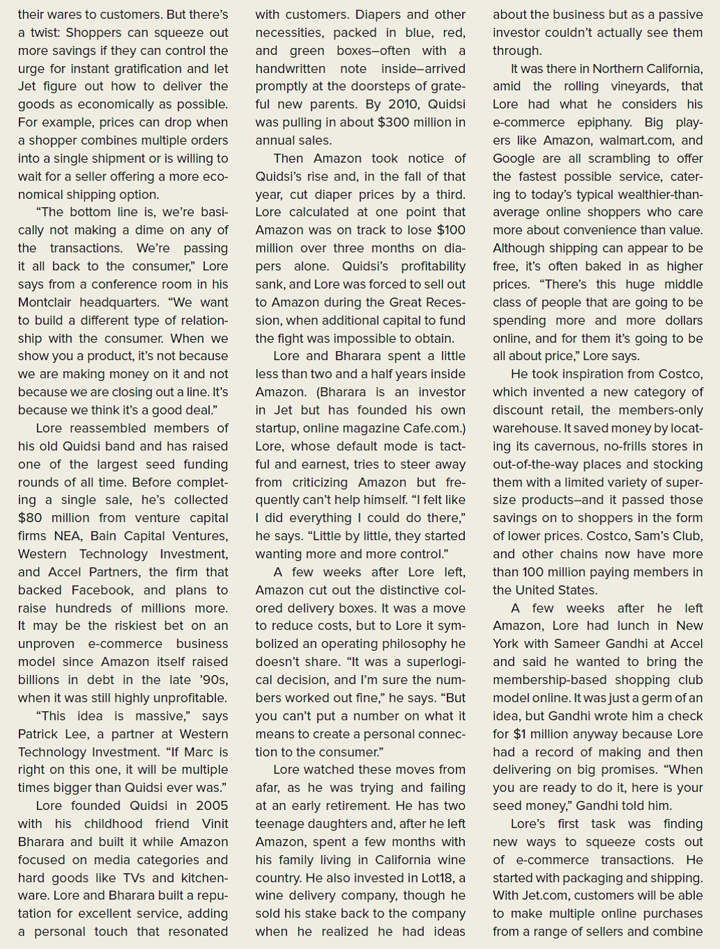 BLOOMBERG BUSINESSWEEK CASE IN THE NEWS [LO2-1, 2-2, 2-5] Wipe Off That Smile: An Amazon Veteran Is Launching a Shopping Site That Is Part Costco, Part Mall, and All Anti-Amazon            How would you describe Marc Lore's personality in terms of the other personality traits that affect managerial behavior?