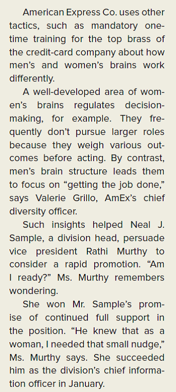 THE WALL STREET JOURNAL CASE IN THE NEWS [LO 3-3, 3-4, 3-5, 3-6] Men Enlist in Fight for Gender Equality        What are some of the potential advantages of having white men participate in and/or lead corporate diversity efforts?