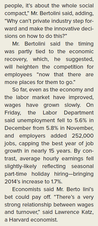 THE WALL STREET JOURNAL CASE IN THE NEWS [LO5-1, 5-2] Aetna Sets Wage Floor: $16 an Hour  Anna Wilde Mathews and Theo Francis        How did managers recognize the need to make this decision?