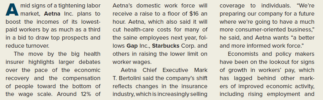 THE WALL STREET JOURNAL CASE IN THE NEWS [LO5-1, 5-2] Aetna Sets Wage Floor: $16 an Hour  Anna Wilde Mathews and Theo Francis        How would you evaluate this decision according to the four criteria that managers use to evaluate the advantages and disadvantages of different courses of action?