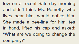 THE WALL STREET JOURNAL CASE IN THE NEWS [LO 8-1, 8-3, 8-4, 8-5] Behind Ginni Rometty's Plan to Reboot IBM  Big Blue's CEO pushes it toward analytics, mobile, cloud computing            How would you describe Rometty's approach to behavior control? Provide several examples to support your view.