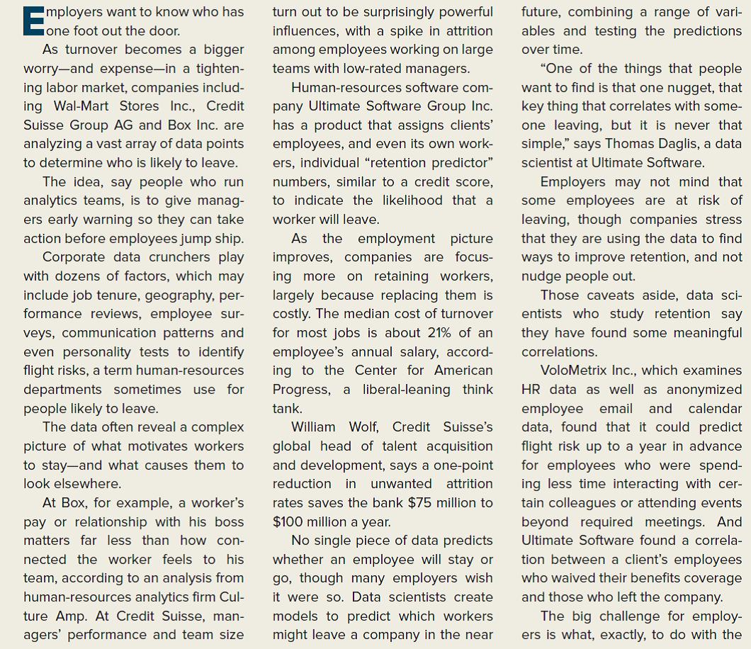 THE WALL STREET JOURNAL CASE IN THE NEWS [LO11-3, 11-4, 11-5] Thinking of Quitting? The Boss Knows        Why might low feelings of connectedness to one's team lead a team member to think about quitting?