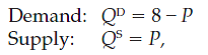 Kawmin is a small country that produces and consumes jelly beans. The world price of jelly beans is $1 per bag, and Kawmin's domestic demand and supply for jelly beans are governed by the following equations:     where P is in dollars per bag and Q is in bags of jelly beans. a. Draw a well-labeled graph of the situation in Kawmin if the nation does not allow trade. Calculate the following (recalling that the area of a triangle is      the equilibrium price and quantity, consumer surplus, producer surplus, and total surplus. b. Kawmin then opens the market to trade. Draw another graph to describe the new situation in the jelly bean market. Calculate the equilibrium price, quantities of consumption and production, imports, consumer surplus, producer surplus, and total surplus. c. After awhile, the Czar of Kawmin responds to the pleas of jelly bean producers by placing a $1 per bag tariff on jelly bean imports. On a graph, show the effects of this tariff. Calculate the equilibrium price, quantities of consumption and production, imports, consumer surplus, producer surplus, government revenue, and total surplus. d. What are the gains from opening up trade? What are the deadweight losses from restricting trade with the tariff? Give numerical answers.
