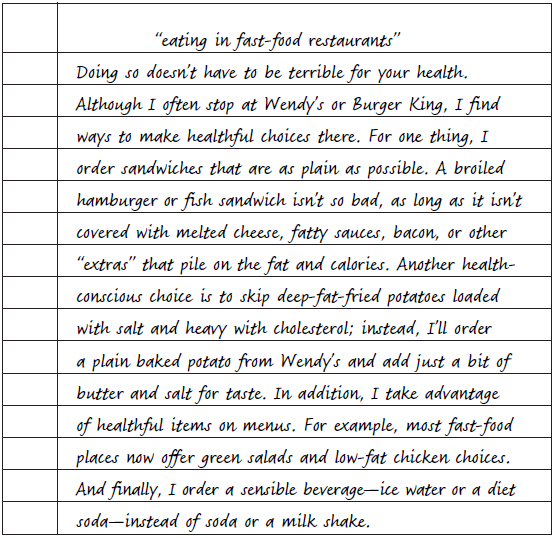 EDITING TEST 2 Identify the five mistakes in essay format in the student paper that follows. From the box below, choose the letters that describe the five mistakes and write those letters in the spaces provided. a. Title should not be underlined. b. Title should not be set off in quotation marks. c. There should not be a period at the end of a title. d. All major words in a title should be capitalized. e. Title should be a phrase, not a complete sentence. f. First line of a paper should stand independent of the title. g. One line should be skipped between title and first line of the paper. h. First line of a paragraph should be indented. i. Right-hand margin should not be crowded. j. Hyphenation should occur only between syllables. 1. __________ 2. __________ 3. __________ 4. __________ 5. __________