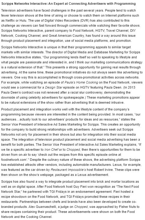     Describe some of the ways that Scripps uses product placement on the Food Network.