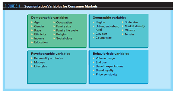 Identifying and analyzing a target market is a major component of formulating a marketing strategy. A clear understanding and explanation of a product's target market is crucial to developing a useful marketing plan. References to various dimensions of a target market are likely to appear in several locations in a marketing plan. To assist you in understanding how information in this chapter relates to the creation of your marketing plan, focus on the following considerations: Select and justify the segmentation variables that are most appropriate for segmenting the market for your product. If your product is a consumer product, use Figure 5.3 for ideas regarding the most appropriate segmentation variables. If your marketing plan focuses on a business product, review the information in the section entitled Variables for Segmenting Business Markets.
