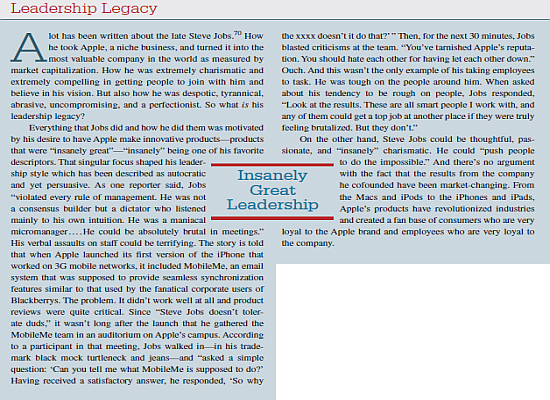    Think about what you thought you knew about Steve Jobs prior to reading this Case Application. How would you have described his leadership style?