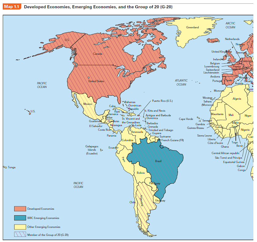 Identify a developed country on PengAtlas Map 1.1, and explain why it may be the location of offshoring from a firm in an emerging economy.