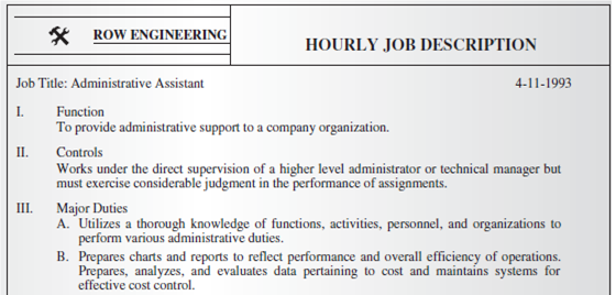 Objective  The exercise is designed to have the student use knowledge about selection and performance appraisal to design an appraisal system. Introduction  Row Engineering (name disguised) is a major engineering contractor, supplying aerospace firms, NASA, and the military with sophisticated equipment designs. Because of their rapidly expanding business, Row executives have decided that a formal management information system (MIS) is needed. The MIS may be used to monitor progress on projects, limit employees' access to classified information, reduce unnecessary duplication across similar projects, and generally increase efficiency by ensuring that the proper managers and engineers receive timely and relevant information for decision making. Row has four major design facilities scattered throughout the southern and eastern United States in areas where approximately 50 percent of all high school graduates are black. Engineers at the different facilities typically work on different projects. Thus, Row executives have decided that one MIS department should be established for each of the four facilities. While these will be linked by computer, each MIS department will have a great deal of autonomy. Each MIS department will be made up of one administrator, seven administrative assistants, numerous technical personnel (for example, computer programmers), and clerical staff (for example, data entry personnel). The 28 administrative assistant positions will be key entry-level managerial positions. The administrative assistants will be responsible for securing and maintaining information for their assigned MIS area. Also, some may eventually be promoted to middle management positions in the future. Typical duties of an administrative assistant will include A. Determining appropriate information needs from various projects for the MIS database. To do so requires cooperation with project engineers and managers as well as personnel from other departments. B. Working with other MIS administrative assistants to develop standardized information reporting procedures. Such procedures facilitate the aggregation and comparison of specific types of information from different projects. C. Creating and distributing instruction manuals outlining correct procedures for acquiring and reporting information for various departments. Sometimes administrative assistants will provide orientation sessions for company personnel. D. Ensuring that necessary and timely information is supplied by each project or department, using standardized reporting procedures. E. Supervising technical and clerical staff who are responsible for data input and retrieval. F. Supervising technical staff who develop and purchase information software. G. Maintaining project security by documenting computer analyses, ensuring that only authorized personnel receive relevant information, supervising clerical staff, and preventing unauthorized photocopying of specific types of information. H. Supplying information, as requested, to project managers, specific departments, and contract monitors. I. Documenting and supplying information to the fiscal services department regarding monthly time and computer-use expenditures for various projects. Fiscal services uses this information when comparing actual and estimated (budgeted) expenditures for projects and departments. Determining the MIS department's own budget needs. J. About one year ago, the HR department conducted a formal job analysis of all existing administrative assistant positions throughout the corporation. From this analysis, a common job description was derived. This job description is reproduced on page 281.         Designing the Performance Appraisal System  Currently, all Row Engineering employees, including administrative assistants, are evaluated using a one-item 10-point global rating scale. Ratings of either Unsatisfactory (1) or Superior (10) must be accompanied with written documentation. In addition to the rating supervisor, the department head and the evaluated employee must sign the form, indicating that they have read the evaluation.     Recently, the HR manager has become concerned about the use of this type of rating scale. He has hired your human resource consulting firm to design a better performance appraisal system for the administrative assistant position with all the MIS departments. Assignment: Write a three- to six-page report of this company describing and explaining your appraisal system. Your report should incorporate the following points; A. Tactful explanation of the limitations of the present performance appraisal system. B. Identification of the relevant dimensions (criteria) that should be measured in the new performance appraisal system. That is, how will the company distinguish the superior administrative assistants from those whose performance is merely adequate (or even inadequate)? Assume that the provided job description is correct. C. How will each dimension be measured? D. If you use some type of overall measure of performance, tell how you will measure it on a 100-point scale (100 = best). If you have several performance measures, tell how they will be combined into a composite criterion score. This composite score should be measured on a 100-point scale. E. What weaknesses (if any) exist in your system? How will these be overcome? A Learning Note  This exercise encourages the student to consider the uses, strengths, and weaknesses of a performance appraisal system.