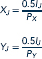Suppose two individuals (Smith and Jones) each have 10 hours of labor to devote to producing either ice cream (X) or chicken soup (Y). Smith's demand for X and Y is given by whereas Jones's demands are given by where IS and 1/ represent Smith's and Jones's incomes, respectively (which come only from working). The individuals do not care whether they produce X or Y and the production function for each good is given by X = 2L Y = 3L where L is the total labor devoted to production ofeach good. Using this information, answer the following: a. What must the price ratio, Px/Py be? b. Given this price ratio, how much X and Y will Smith and Jones demand? (Hint: Set the wage equal to 1 here so that each person's income is 10.)c. How should labor be allocated between X and Y to satisfy the demand calculated in part b?