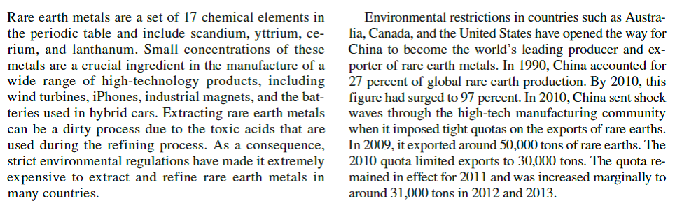 China Limits Exports of Rare Earth Metals             Which groups benefited most from imposing an export quota on rare earth metals Did it give the Chinese domestic manufacturers a significant cost advantage Did it result in dramatically increased quality and environmental standards