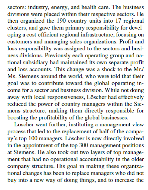 Organizing Siemens for Global Competitiveness             Does the power and accountability initiative imply that Siemens will now ignore national and regional differences