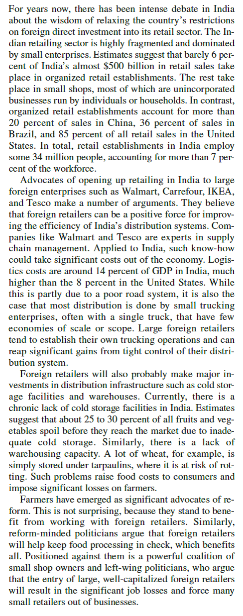 Foreign Retailers in India         Why do you think reform of FDI regulations in India been so difficult