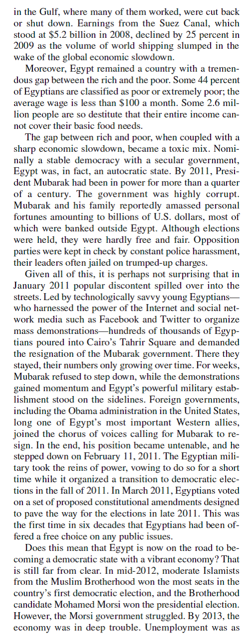 Revolution in Egypt             Political risks in Egypt seem to be increasing again, and the country seems to be retreating from democracy, largely due to intervention by the military. As a manager in an international business, how would the current turmoil and political uncertainty in Egypt influence your investment decisions, and what does this mean for the future of the Egyptian economy