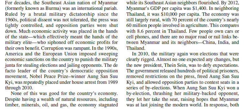Political and Economic Reform in Myanmar              What potential impediments do you think might stand in the way of further improvements in Myanmar