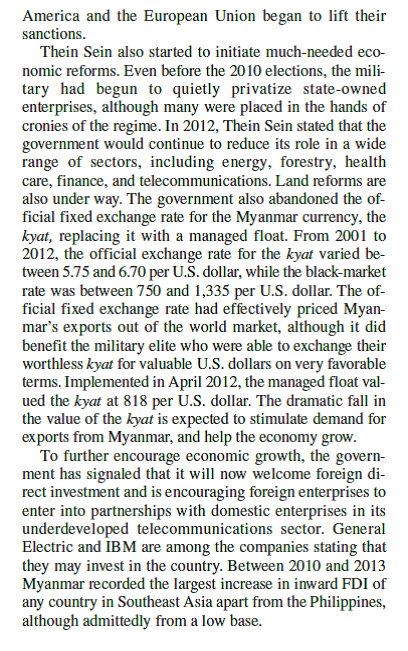Political and Economic Reform in Myanmar              What potential impediments do you think might stand in the way of further improvements in Myanmar