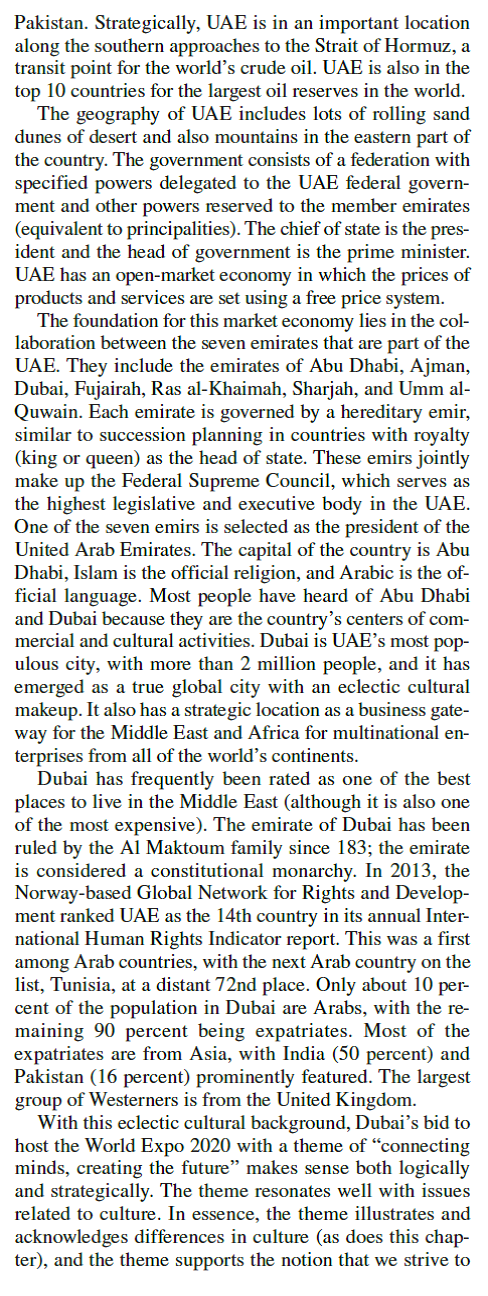 World Expo 2020 in Dubai, UAE              What forces shaped the culture in the country of UAE and Dubai in particular How similar or different are these forces from those that shaped the culture of Western nations