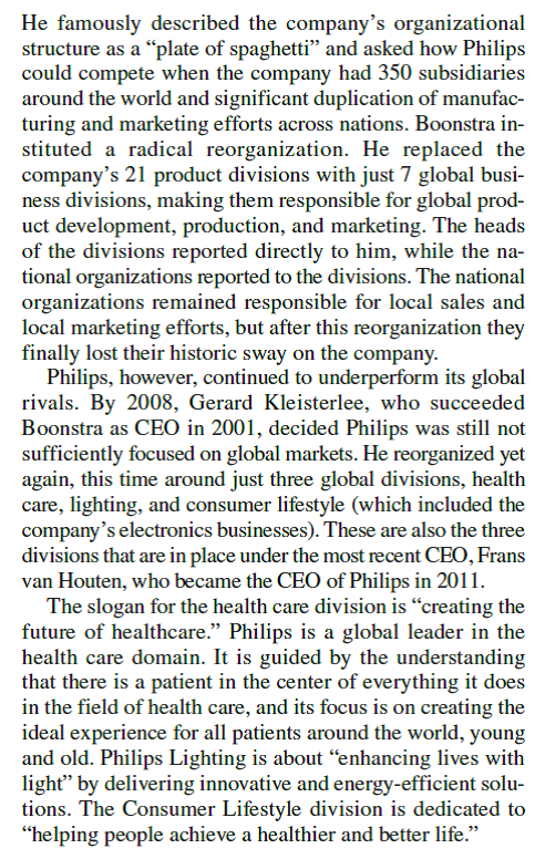 Koninklijke Philips NV              What was Philips trying to achieve by tilting the balance of power in its structure away from national organizations and toward the product divisions Why was this hard to achieve