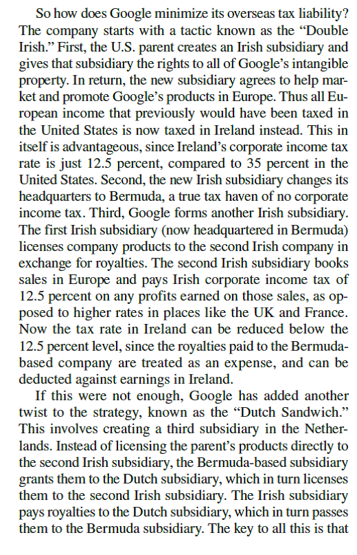 Google and Its Tax Strategy       What about the Dutch Sandwich move Is this too much tactical game playing for a large company such as Google Explain.<div style=padding-top: 35px> 