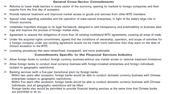 HSBC in China  Introduction  After years of negotiations, China finally acceded to the World Trade Organization (WTO) in December 2001 (see Exhibit 1).This development was a significant milestone in China's integration with the global economy.One of the most important and far-reaching consequences was the transformation of China's financial sector.China's banking, insurance, and securities industries were long due for a major overhaul, and the WTO requirements guaranteed that the liberalization of China's economy would extend to the important financial sector.China's banking sector had become a casualty of the state.Banks and other financial institutions haphazardly extended loans to stateowned enterprises (SOEs) based not on sound credit analysis but favoritism and government-directed policy.As a consequence, crippling debt from bad and underperforming loans mounted, with no effective market disciplines to rein it in. China recognized that opening up the banking sector could bolster its financial system.Foreign management would help overhaul the banking sector and put the focus on returns, instead of promoting a social agenda.This fiscal agenda would ultimately lead to a stronger and more stable economy.Yet after years of direction from the state, Chinese bank managers did not have the necessary skills to transform the banks on their own.Guo Shuqing, shortly after being promoted to chairman of China Construction Bank, admitted that, more than 90 percent of the bank's risk managers are unqualified. Immediately upon accession to the WTO, China's banking sector began to open to foreign banks.Initially, foreign banks were allowed to conduct foreign currency business without any market access restrictions and conduct local currency business with foreign-invested enterprises and foreign individuals.In addition, the liberalization of foreign investment rules made Chinese banks attractive targets for foreign financial institutions.Sweeping domestic changes have followed.Strong emphasis has been placed on interest rate liberalization, clearer and more consistent regulation, and a frenzy of IPOs of state owned banks has followed.It was in this context that HSBC rapidly expanded its presence in China. Exhibit 1 China's WTO Commitments      HSBC, known for its international scope and careful, judicious strategy, made a series of key investments between 2001 and 2005 that arguably gave it the most extensive position in China of any foreign financial group.These investments included two separate transactions that resulted in a 19.9 percent stake in Ping An insurance, and, in June 2004, a $1.8 billion successful tender for a 19.9 percent stake in Bank of Communications, the fifth largest bank in China.HSBC had a long history in Asia, and was uniquely positioned to take advantage of China's vast population and mushrooming middle class, high savings rates (in the range of 40 percent), and huge capital investments (US$50 billion FDI in 2005).HSBC recognized that the current banking system was not capitalizing on this vast opportunity, and sought to get in on the ground floor in this new environment.Perhaps, with further liberalization, however, China would allow future investors to establish even greater claims to Chinese banks.Citigroup's successful effort to gain a controlling stake in Guandgong Development Bank appeared to undermine earlier investors who had been limited by China's rule that allowed foreigners to own no more than 19.9 percent of domestic financial institutions.Did the huge potential rewards of being an early mover in China mitigate the promise of uncertainty and risks of doing business in an emerging market? After being burned in Argentina, could HSBC relax its conservative philosophy in its China strategy? If the economy took a turn for the worse, HSBC could face heavy losses.On the other hand, could HSBC afford not to be an early mover in a region where it had a longstanding presence? Background on HSBC  History  Thomas Sutherland founded the Hongkong and Shanghai Banking Corporation (Hongkong Bank) in 1865 to finance the2 growing trade between Europe, India, and China.Sutherland, a Scot, was working for the Peninsular and Oriental Steam Navigation Company when he recognized a considerable demand for local banking facilities in Hong Kong and on the China coast.Hongkong Bank opened in Hong Kong in March 1865 and in Shanghai a month later. The bank rapidly expanded by opening agencies and branches across the globe, reaching as far as Europe and North America, but maintained a distinct focus on China and the Asia-Pacific region.Hongkong Bank helped pioneer modern banking during this time in a number of countries, such as Japan, where it opened a branch in 1866 and advised the government on banking and currency, and Thailand, where it opened the country's first bank in 1888 and printed the country's first banknotes.By the 1880s, the bank issued banknotes and held government funds in Hong Kong, and also helped manage British government accounts in China, Japan, Penang, and Singapore.In 1876, the bank handled China's first public loan, and thereafter issued most of China's public loans.Hongkong Bank had become the foremost financial institution in Asia by the close of the 19th century. After the First World War, the Hongkong Bank anticipated an expansion in its Asian markets, and took a leading role in stabilizing the Chinese national currency.The tumultuous Second World War, for its part, saw most of the bank's European staff become prisoners of war to the advancing Japanese. The Postwar Years  In the postwar years, Hongkong Bank turned to dramatic expansion through acquisitions and alliances in order to diversify.The acquisitions began with the British Bank of the Middle East (Persia and the Gulf states) and the Mercantile Bank (India and Malaya) in 1959, and were followed by acquiring a majority interest in Hong Kong's Hang Seng Bank in 1965.The 51 percent controlling interest in Hang Seng Bank was acquired during a local banking crisis for $12.4 million.As of 2002, HSBC's interest in the bank was 62 percent and was over $13 billion.Hang Seng, which retained its name and management, has been a consistently strong performer.The bank made further acquisitions in the United Kingdom and Europe (from 1973), North America (from 1980), and Latin America (from 1997), as well as other Asian markets. Under Chairman Michael Sandberg, Hongkong Bank entered the North American market with a $314 million, 51 percent acquisition of Marine Midland, a regional bank in upstate New York.In 1987, the bank purchased the remaining 49 percent, doubling Hongkong Bank's investment and providing the bank a significant U.S.presence.As a condition of the acquisition, however, Marine Midland retained its senior management. Move to London and Acquisitions  In 1991, Hongkong Bank reorganized as HSBC Holdings and moved its headquarters in 1993 to London from Hong Kong.Sandberg's successor, William Purves, led HSBC's purchase of the U.K.'s Midland Bank in 1992.This acquisition fortified HSBC's European presence and doubled its assets.The move also enhanced HSBC's global presence and advanced the bank's reputation as a global financial services company. Other major acquisitions of the 1990s included Republic Bank and Safra Holdings in the United States, which doubled HSBC's private banking business investments moves in Brazil and Argentina in 1997, and acquisition of Mexico's Bital in 2002.In 2000, HSBC acquired CCF in France.By 2006, HSBC had assets exceeding $1,860 billion, customers numbering close to 100 million, and operations in six continents.In recent years, HSBC has made a major commitment to emerging markets, especially China and Mexico, but also Brazil, India, and smaller developing economies. Expansion, Acquisition, and Succession  The World's Local Bank  HSBC holding company set up a group policy in 1991 that established 11 quasi-independent banks, each a separate subsidiary with its own balance sheet.The head office provided essential functions, such as strategic planning, human resource management, and legal, administrative, and financial planning and control.This setup promoted prompter decision making at a local level and greater accountability.HSBC portrays itself as the world's local bank, recognizing the importance of globalization, flexibility, and local responsiveness. As of 1998, HSBC established distinct customer groups or lines of business that would overlay existing geographic designations.This encouraged maximizing the benefits of its universal scope, such as sharing best practices of product development, management, and marketing.The geographic perspective was melded closely with a customer group perspective, demanding both global and local thinking. Traditionally, HSBC's culture has embraced caution, thrift, discipline, and risk avoidance.The bank looked at long-term survival and considered markets in 50-year views.Thrift manifested through the company, and even the chairman flew economy class on flights less than three hours.In 2005, incoming Chairman Stephen Green recognized the company's rule to follow the letter and spirit of regulations and signaled his intention to protect the bank's reputation as it extends into consumer finance. Sir John Bond became CEO of HSBC in 1993, and chairman in 1998, bringing with him a hands-on entrepreneurial style and exceptionally ambitious goals.He pursued acquisitions beyond HSBC's traditional core, in pursuit of such attractive financial segments as wealth management, investment banking, online retail financing, and consumer finance.Bond considered shareholder value and economic profit in deciding when acquisition premiums were in order, which was in contrast to his predecessor's three times book value rule.By 2001, Bond had authorized investments of over $21 billion on acquisitions and new ventures. In 1998, Bond adopted the HSBC brand, and preserved The Hongkong Shanghai Banking Corp. name only for its bank based in Hong Kong.HSBC branded its subsidiary banks across the world with the parent bank's acronym and greatly expanded marketing efforts in 2000.In March 2002, HSBC's marketing message became the world's local bank, which would help the brand become one of the world's top 50 most recognizable brands by 2003. Household Acquisition  In 2003, a $15.5 billion acquisition of Household International, the U.S.consumer lending business, became the basis of HSBC's Consumer Finance customer group.Household utilized a unique system to forecast the likelihood that customers would repay debt, which used a 13-year database of consumer behavior.Household was controversial and yet presented great opportunity.HSBC desired to leverage this new skill in developing countries, yet was unable to find all demographic and credit data that Household normally relies on in the United States.HSBC particularly looked to extend the Household model into China and Mexico.However, the subprime mortgage crisis hit the United States hard in 2007-2008 and had a major impact on Household operations. Six years after acquiring Household International, HSBC effectively conceded that the deal was a mistake.In March 2009 HSBC made public that it would close all 800 remaining branches of HSBC Finance Corp., the former Household Financial, resulting in 6,100 job cuts nationwide.HSBC had already closed about 600 HFC and Beneficial branches over the past two years.High levels of delinquency, given rising levels of unemployment, mean that the business model for subprime home equity refinancing is not sustainable, said Niall Booker, HSBC Finance chief executive during one of the media conferences.HSBC Finance said it would retain its credit card business, and HSBC Holdings would keep its New York- based HSBC Bank USA.HSBC officials also said that the bank would continue to help mortgage customers with loan repayments and foreclosure-prevention efforts. The HSBC Finance (Household) executives pointed out that it was hard to predict in 2003 that global financial crisis and the recession would occur.When the crisis hit hard in 2008, the subprime mortgage market led to more than $1.15 trillion of credit losses and writedowns at financial institutions and government bailouts of companies ranging from Citigroup Inc.to Royal Bank of Scotland Group Plc of Edinburgh as noted by Bloomberg analysts.HSBC was one of the first banks to acknowledge the possibility of upcoming subprime mortgage problems, and set aside about $53 billion to cover bad loans during the past three years. Economic Crisis and Financial Performance  The consequences of global economic crisis were severe for the world's banking system, prompting thousands of banks to seek financial assistance from their local government.Many banks were burdened with highly overvalued bad loans and suffered huge losses.Unlike many global players, HSBC reported a profit for 2008 but it still took a hit: Its pretax profit of $9.3 billion was 62 percent below the $24.2 billion reported for 2007.The bank also cut its dividend for the full year by 29 percent to 64 cents per share.The slide in profits was largely the result of a goodwill impairment charge of $10.6 billion in the United States.In spite of the bitter loss in North America, HSBC performed much better in the other parts of the world.For example, in Europe, pretax profit rose to $10.9 billion from $8.6 billion.Profit from Hong Kong fell to $5.46 billion from $7.34 billion, while earnings from the rest of Asia rose to $6.47 billion from $6.01 billion.HSBC is still considered one of the world's strongest banks by some measures.The bank's market value of $68.2 billion in early 2009 ranked it behind only Industrial Commercial Bank of China Ltd., China Construction Bank Corp., Bank of China Ltd., and JPMorgan Chase Co. To the credit of HSBC management, the bank avoided taking U.K.government bailout funding unlike other big banks.Instead, HSBC made plans to raise £12.5 billion ($17.9 billion) in capital to prepare for further deterioration of the global economy.Also, responding to growing public anger over the scale of bonuses paid to many senior bankers, HSBC said no performance share awards would be made for 2008 and that no executive director would receive a cash bonus. Managing for Growth  HSBC's strategic plan, Managing for Growth, was launched in the fall of 2003.This strategy builds on HSBC's global, international scope and seeks to grow by focusing on the key customer groups of personal financial services; consumer finance; commercial banking; corporate, investment banking, and markets; and private banking.Managing for Growth is intended to be evolutionary, not revolutionary, and aims to vault HSBC to the world's leading financial services company.HSBC seeks to grow earnings over the long term, using its peers as a benchmark.It also plans to invest in delivery platforms, technology, its people, and brand name to prop up the future value of HSBC's stock market rating and total shareholder return.HSBC retains its core values of communication, long-term focus, ethical relationships, teamwork, prudence, creativity, high standards, ambition, customer-focused marketing, and corporate social responsibility, all with an international outlook. Strategic Pillars  As part of the growth strategy, HSBC identified eight strategic pillars: Brand : continue to establish HSBC and its hexagon symbol as one of the top global brands for customer experience and corporate social responsibility. Personal Financial Services: drive growth in key markets and through appropriate channels; emerging markets are essential markets with a burgeoning demand. Consumer Finance : offer both a wider product range and penetrate new markets, such as the emerging country markets. Commercial Banking : leverage HSBC's international reach through effective relationship management and improved product offerings. Corporate, Investment Banking, and Markets : accelerate growth by enhancing capital markets and advisory capabilities. Private Banking : a focus on serving the highest value personal clients. People : draw in, develop and motivate HSBC's people. TSR : fulfill HSBC's TSR target by achieving strong competitive performances in earnings per share growth and efficiency. Focus on Emerging Markets  In 2000, HSBC had half of its assets in developing countries.Most earnings, however, stemmed from mature markets, such as Hong Kong and Britain.All but 5 percent of group profits came from five economies, while India and Latin America each added only 1 percent to group profit. In 2005 incoming Chairman Stephen Green underlined HSBC's focus on the potential of emerging markets: There is a general rule of thumb that says the emerging markets grow faster than mature markets as economies and the financial services sector grows faster than the real economy in emerging markets because you are starting from very low penetration of financial services in general. Specifically in consumer finance, Green recognized the importance of importing HSBC's model into markets starved for credit cards and loans, saying, Any analysis of the demographics of emerging markets tells you that consumer finance is going to be an important part, and a rapidly growing part, of the financial-services spectrum for a long time to come. The Draw of Emerging Markets  Recognition of the impact of emerging markets is an essential thread running throughout the elements of the Managing for Growth strategy.Since 2000, many of HSBC's emerging markets' profits have increased dramatically (see Exhibit 2).Across the board, HSBC's pretax profits in emerging markets have increased from $905 million in 2000 to $3,439 million in 2005.In January 2010, HSBC Global Asset Management reported that despite high volatility throughout 2009, Asian and emerging market equities gained around 100 percent.The Brazilian equity market was the best performer with a return of over 140 percent in 2009.In contrast, major markets such as the U.S., Europe, and Japan were all up between 39 and 82 percent for the same period.Meanwhile, HSBC Global Asset Management expects the pace of economic growth in global emerging markets to be faster than that of developed markets over the medium to long term. Liberalization of China's Banking Sector  China's Banking Sector Pre-WTO  Before the WTO accession negotiations, China's banking industry operated as a cog in China's centrally planned economy.The state commercial banks performed a social function, during China's post-Mao drive to industrialize, instead of operating for economic return.Consequently, the banks adhered to directed lending practices from the government and in turn created some of China's most successful enterprises, but also supported thousands of other inefficient and unprofitable state-owned enterprises.This practice left state commercial banks with massive amounts of debt that were largely unrecoverable and hordes of nonperforming loans. Exhibit 2 HSBC Emerging Markets      In addition to widespread losses, instability ensued in the banking system overall.To make matters worse, corruption and mismanagement ran rampant throughout the sector, sapping away consumer and investor confidence. WTO Accession  Following 15 years of negotiation and two decades of economic reform in China, December 11, 2001, marked China's accession to the World Trade Organization.The main objective of the WTO agreement was to open China's market up to foreign competition.The deadline for complete implementation was December 11, 2006. China made a number of implementations immediately.To begin with, foreign banks were allowed to conduct foreign currency business without any market access restrictions.Also, foreign banks were allowed to conduct local currency business with foreign-invested enterprises and foreign individuals (with geographic restrictions).Within two years of accession, China agreed to allow foreign banks to conduct domestic currency business with Chinese enterprises (geographic restrictions).Within five years, foreign banks could conduct domestic currency business with Chinese individuals (no geographic restrictions); and foreign banks were able to provide financial leasing services at the same time as Chinese banks.Under the WTO investment provisions, China agreed to allow foreign ownership of Chinese banks (up to 25 percent), with no single foreign investor permitted to own more than 20 percent. Bank reform has become the most crucial task for the government in pushing forward economic reforms, said Yi Xianrong, an economist at the Chinese Academy of Social Sciences in Beijing.Indeed, bank reform is critical to stabilizing and advancing the Chinese economy. Domestic Reform  China has undertaken a number of domestic reforms in order to overhaul the banking industry.China has engaged in interest rate liberalization by removing certain interest rate and price controls.Instead of being pegged to the U.S.dollar, as it once was, China's currency exchange rate is now pegged to within 0.3 percent of a basket of currencies, dominated by a group including the U.S.dollar, euro, Japanese yen, South Korean won, British pound, Thai baht, and Russian ruble.The yuan was revalued by 2.1 percent against the dollar in July 2005, but analysts estimate that it remains 10-30 percent undervalued. Regulation has long been a concern in the Chinese banking industry.China has made major progress by creating regulatory agencies.In 2003, China created a central regulator, the China Banking Regulatory Commission (CBRC), out of the central bank.The regulator's 20, 000 staff members endeavor to shift the banks' focus from senseless loans and grow mind-sets to a goal of preserving capital and generating returns.Lenders not meeting a capital ratio of 8 percent of risk-weighted assets (as decreed by Basel I, a global standard) by 2007 may face sanctions, which could include the removal of senior management.Still, the CBRC faces an uphill battle.Han Mingzhi, as head of the CBRC's international department, admitted in 2004 that we lack people who understand commercial banking and microeconomics.It is a headache for the CBRC. Concurrently, China is striving to make regulatory and reporting requirements more clear, because they have often proved confusing barriers to foreign investment.Since 1998, China has intensified accounting, prudential, and regulatory standards.Prior to 1998, the banks booked interest income for up to three years even if it was not being paid.Now, the banks can do so for only 90 days, which is the international norm.Still, it has been all too common for Chinese banks to ignore regulations and not monitor loans.As a result of poor accounting, the banks themselves are sometimes unsure of their bad loans.Lai Xiaomin, head of the CBRC's Beijing office, admits that when our banks disclose information, they don't always do so in a totally honest manner. Indeed, the lack of reliable accounting can hamper investment.As one Hong Kong investor put it, When you take a state-owned enterprise that has had weak internal controls, it can be enormously labor-intensive to come up with financials we can work with. In 2006, regulators overhauled the system in which almost one-third of a company's shares were nontradable. Fixing this problem has helped energize the market and welcome in individual investors. Recent Regulatory Moves  New regulations, it is hoped, will address China's history of dishonesty and embezzlement.With the tight connection of Chinese banks with local governments, corruption has choked the Chinese banking system.Some common practices have historically encouraged corruption, such as allowing the same person to make and approve a loan.Former bank Chairman Zhang Enzhao himself was arrested in June 2005 for allegedly taking bribes.At the China Construction Bank alone, there were more than 100 cases of theft and embezzlement between 2002 and 2004.These old habits have to be rooted out. China is working hard to transition its traditional banks into universal banks.Most of China's 128 commercial banks have introduced better governance, shareholding, and incentive structures, while also adding independent directors to their boards.Foreign management and knowledge are intended to flush the Chinese banking system with managerial talent.To help encourage foreign banks, China is relaxing some foreign bank restrictions.The Chinese government has also taken steps to eliminate bad loans by bailing out banks. IPO Explosion  China has aggressively pursued IPOs of state-owned banks, a policy which has been met with a strong response from investors eager to tap into the populous country and seize first-mover advantages (see Exhibit 3).HSBC's purchase of a 19.9 percent stake in Bank of Communications (BoCOM) in June 2004 was the pioneering, substantial foreign bank investment in China.HSBC had previously made large investments in Fujian Asian Bank (50 percent) and Bank of Shanghai (8 percent).In 2005, foreign banks invested $18 billion in several of China's largest banks.The October 2005 listing of China Construction Bank (CCB), China's largest at the time, raised $8 billion from foreign investors for 12 percent of its shares.CCB further obtained an additional $4 billion ahead of its float by selling stakes of 9 percent to Bank of America and 5.1 percent to Temasek, Singapore's investment agency.In the following months, the Royal Bank of Scotland put $3.1 billion into Bank of China, Temasek another $3.1 billion, and Switzerland's UBS $500 million. Exhibit 3 Foreign Bank Investments in China      HSBC Press Article, accessed October 3, 2006, www.hsbc.com.cn/cn/aboutus/press/content/03dec29a.htm. Guonan Ma, Sharing China's Bank Restructuring, China and World Economy 14, no.3 (2006), p.8. David Lague and Donald Greenlees, China's Troubled Banks Lure Investors, International Herald Tribune, www.iht.com/articles/2005/09/21/business/bank.php, accessed on October 4, 2006. UBS to Invest $500 million in Bank of China, CBS News, www.cbsnews.com/stories/2005/09/27/ap/business/mainD8CSHPLO0.shtml, assessed October 4, 2006. Luo Jun and Xiao Yu, Temasek to Buy 10% of China Bank, International Herald Tribune, www.iht.com/articles/2005/09/01/bloomberg/sxboc.php, accessed on October 4, 2006. Deutsche Bank Seals Chinese Deal, BBC News, news.bbc.co.uk/2/hi/business/4348560.stm, accessed October 4, 2006. In May 2006, Bank of China, the country's secondlargest lender, raised $11.2 billion in a Hong Kong stock sale, which was the fifth-largest initial public offering in history.In July 2006, the Chinese government announced approval for an even larger IPO of the country's largest bank, Industrial Commercial Bank of China, to raise $18 billion or more in one of the largest stock offerings ever.The central bank expects foreigners to bring much needed improvements to the state banks' risk-management and internal control systems, including credit-risk assessment and more transparent reporting.With capital allocated more efficiently, a more stable financial system will follow, and the economy will become more open to foreign competition. Two Steps Forward  Pulling back from some of its commitments, China indirectly delayed the implementation of its WTO commitments.On February 1, 2002, the People's Bank of China (PBOC) issued regulations and implementation rules governing foreign-funded banks.While these measures met the commitments of the WTO agreement, the PBOC was taking a very conservative approach in opening up the banking sector.For example, foreign-funded banks could open only one branch every 12 months. In the wake of these early obstacles, there have been positive changes.Capital requirements were reduced, additional cities were opened up to foreign banking, and the one branch every 12 months restriction was lifted.Central bank officials have indicated willingness to eventually elevate the foreign ownership limit above the current 25 percent, but experts doubt it will ever go beyond 50 percent. A 2006 study by McKinsey found that underperforming loans with merely negligible returns are also very damaging to the Chinese economy.McKinsey estimates that reforming China's financial system could boost GDP by $321 billion annually. China's banking sector plays an excessive role in the overall financial system.The share of bank deposits in the financial system ranges from less than 20 percent in developed economies to around half in emerging markets.China, however, has a share of bank deposits at a sky-high 75 percent of the capital in the economy, which practically doubles any other Asian nation (see Exhibit 4). Capital is still mostly allocated to state-owned enterprises even though private companies have been China's growth engine.Private companies produce 52 percent of GDP in China, but only account for 27 percent of outstanding loans.By sinking money into state-owned enterprises, China's banks are dragging the economy.China's banks had difficulty lending to private companies in the past, because of challenges related to gathering and processing the necessary information on them.As a response, China launched its first national credit bureau in early 2006.China's banks have been satisfying a social role, but now must allocate capital efficiently in order to generate positive economic return. Exhibit 4 Financial Depth in Major Market      Source: McKinsey. Investments in Ping An and BoCOM  With its longstanding presence in China, HSBC was among the best positioned financial institutions to take advantage of China's market opening. Ping An Investments  In October of 2002, HSBC announced that it had taken a 10 percent stake in Ping An Insurance, China's second largest insurer, for $600 million.U.S.investment banks Goldman Sachs and Morgan Stanley already had a combined 14 percent stake in Ping An.Chairman Sir John Bond indicated that HSBC was particularly attracted to the long-term prospects in the insurance and asset management sectors. In May 2005, HSBC indicated it was investing an additional HK$8.1 billion ($1.04 billion) for an additional 9.91 percent stake in Ping An, doubling its holding in the number-two life insurer.HSBC paid HK$13.20 a share for the stakes held by investment banks Goldman Sachs and Morgan Stanley, lifting HSBC's holding to 19.9 percent, the maximum stake allowed by a single foreign investor. This is good news for Ping An, said Kenneth Lee, an analyst at Daiwa Institute of Research.HSBC is buying at a premium and is replacing Goldman Sachs and Morgan Stanley, which are venture capital investors.HSBC is a long-term investor and will help Ping An to develop its insurance platform, he said. The company's market share of more than 15 percent of the Chinese market puts it behind domestic competitor China Life Insurance Co., which underwrites about half of all Chinese life insurance premiums.In 2005, HSBC Chairman John Bond commented, We are optimistic about the long-term prospects of the insurance industry in mainland China and believe Ping An is well-positioned to benefit from the sector's development. In addition to holding a stake in Ping An Insurance, HSBC has applied for its own life insurance license in China.Foreign firms account for only 5 percent of the life insurance market in China, while three domestic firms (China Life Insurance, Ping An Insurance, and China Pacific Insurance) hold 76 percent of the market share.The bank hopes to start operations in 2008, and says it will maintain its relationship with Ping An. The BoCOM Deal  HSBC invested $1.8 billion for a 19.9 percent stake in BoCOM in June 2004.HSBC's chairman at the time, Sir John Bond, commented on the company's long-term perspective: [I]t is inevitable that China will become a superpower.And indeed, desirable.And we are positioning our business for the decades ahead accordingly. HSBC wanted a piece of the alluring Chinese market, which Goldman Sachs predicts will overtake the United States as the number-one economy in the world by 2040, and wanted to deepen its international scope in line with the Managing for Growth strategy. Speaking one month after HSBC's big move, then-CEO and future Chairman Stephen Green expounded upon China: [T]he potential in China's domestic market is the largest in history. China is the
