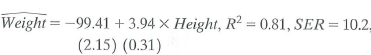 Suppose that a random sample of 200 twenty-year-old men is selected from a population and their heights and weights are recorded. A regression of weight on height yields where Weight is measured in pounds and Height is measured in inches. A man has a late growth spurt and grows 1.5 inches over the course of a year. Construct a 99% confidence interval for the person's weight gain.