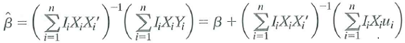 This exercise takes up the problem of missing data discussed in Section 9.2. Consider the regression model   where all variables are scalars and the constant term/intercept is omitted for convenience. a. Suppose that the least assumptions in Key Concept 4.3 are satisfied. Show that the least squares estimator of ß is unbiased and consistent. b. Now suppose that some of the observations are missing. Let I i , denote a binary random variable that indicates the nonmissing observations; that is, I i = 1 if observation i is not missing and I i = 0 if observation i is missing. Assume that   are i.i.d. i. Show that the OLS estimator can be written as   ii. Suppose that data are missing completely at random in the sense that   where p is a constant. Show that   is unbiased and consistent. iii. Suppose that the probability that the i th observation is missing depends of X i but not on u i ; that is,   Show that   is unbiased and consistent. iv. Suppose that the probability that the i th observation is missing depends on both X i and u i ; that is,   Is   unbiased Is   consistent Explain. c. Suppose that ß = 1 and that X i and u i are mutually independent standard normal random variables [so that both X t and iq are distributed N (0,1)]. Suppose that I i = 1 when Y i 0, but I i = 0 when Y i 0. Is   unbiased Is   consistent Explain.<div style=padding-top: 35px> 