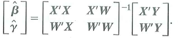 Consider the regression model in matrix form where X and W are matrices of regressors and ß and are vectors of unknown regression coefficients. Let where a. Show that the OLS estimators of ß and can be written as b. Show that = c. Show that d. The Frisch-Waugh theorem (Appendix 6.2) says that Use the result in (c) to prove the Frisch-Waugh theorem.